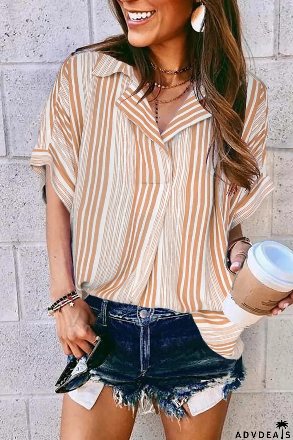 Loose Button Back Striped Blouse
