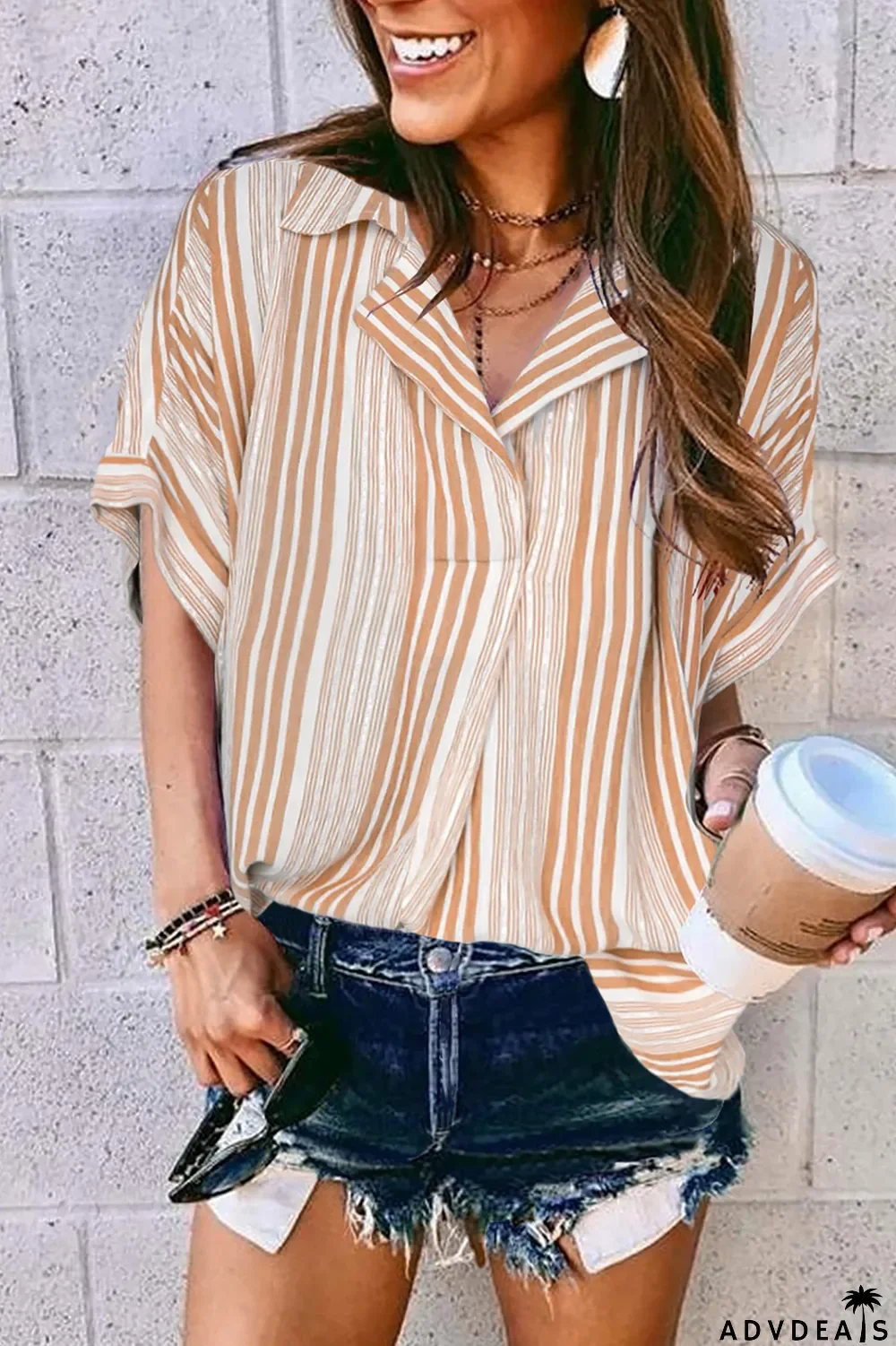 Loose Button Back Striped Blouse