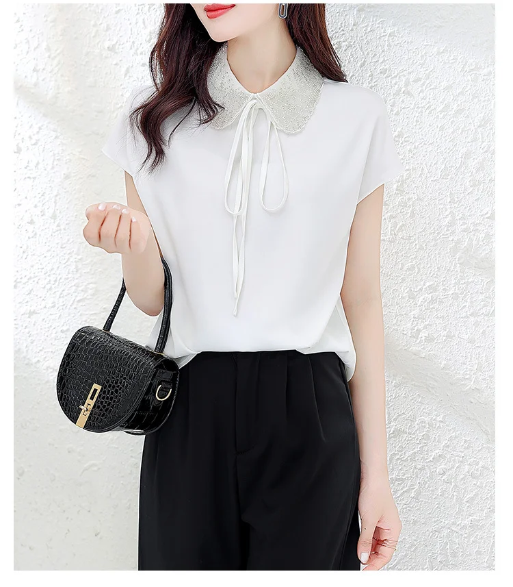 Woherb Woherb Female 2023 Summer New Short-Sleeved Fashion Doll Collar High-End Temperament Mulberry Silk Jacket Summer-Outfit Ideas
