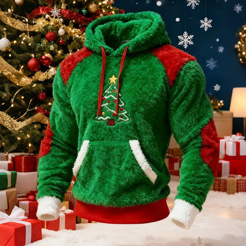 Christmas Tree Men's Hooded Flannel Sweatshirt elevenforest