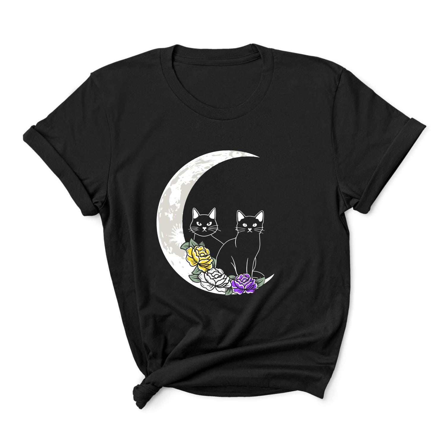 Subtle nonbinary t-shirt cats on moon
