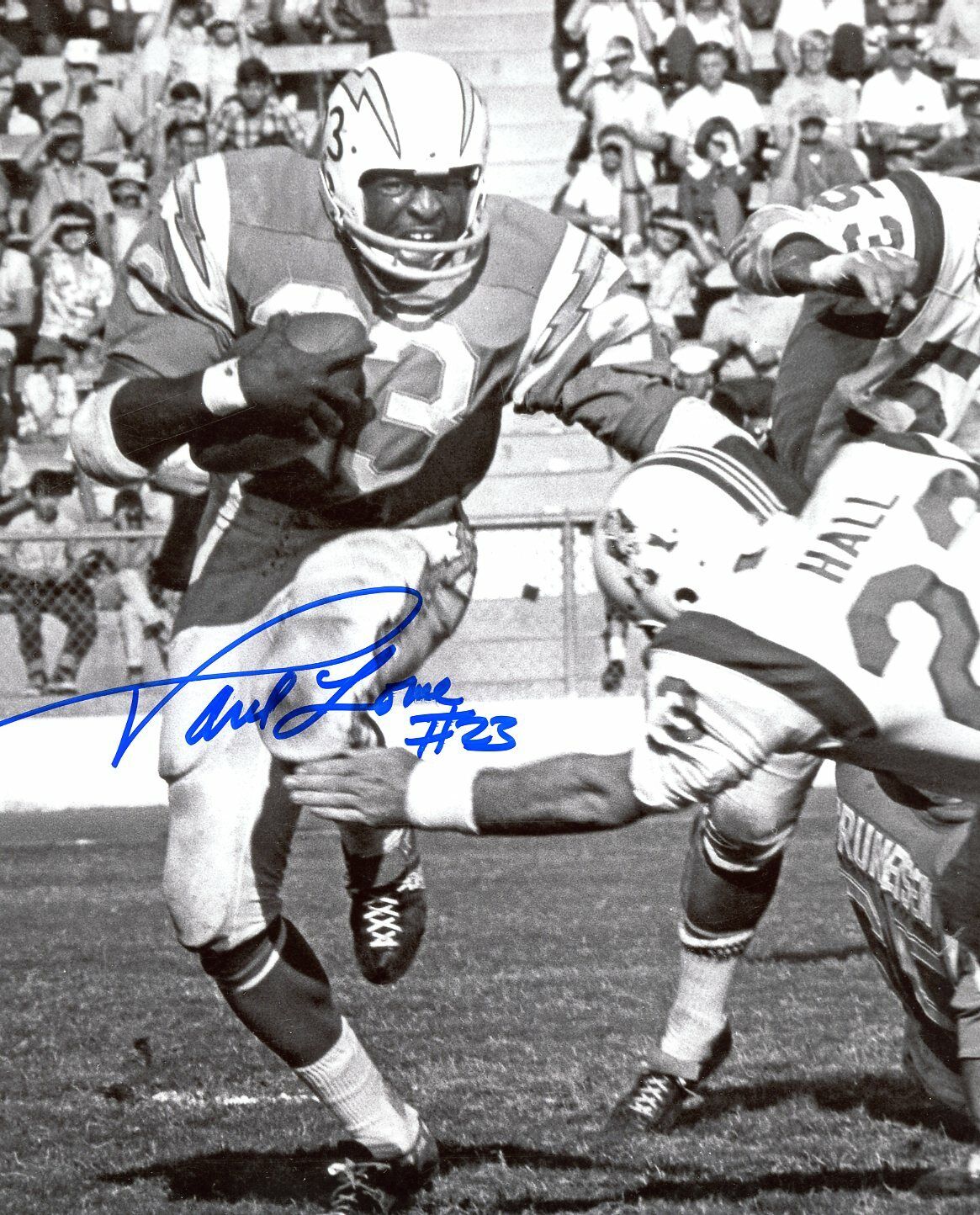 Paul Lowe autographed 8x10 San Diego Chargers In Person B&W #4