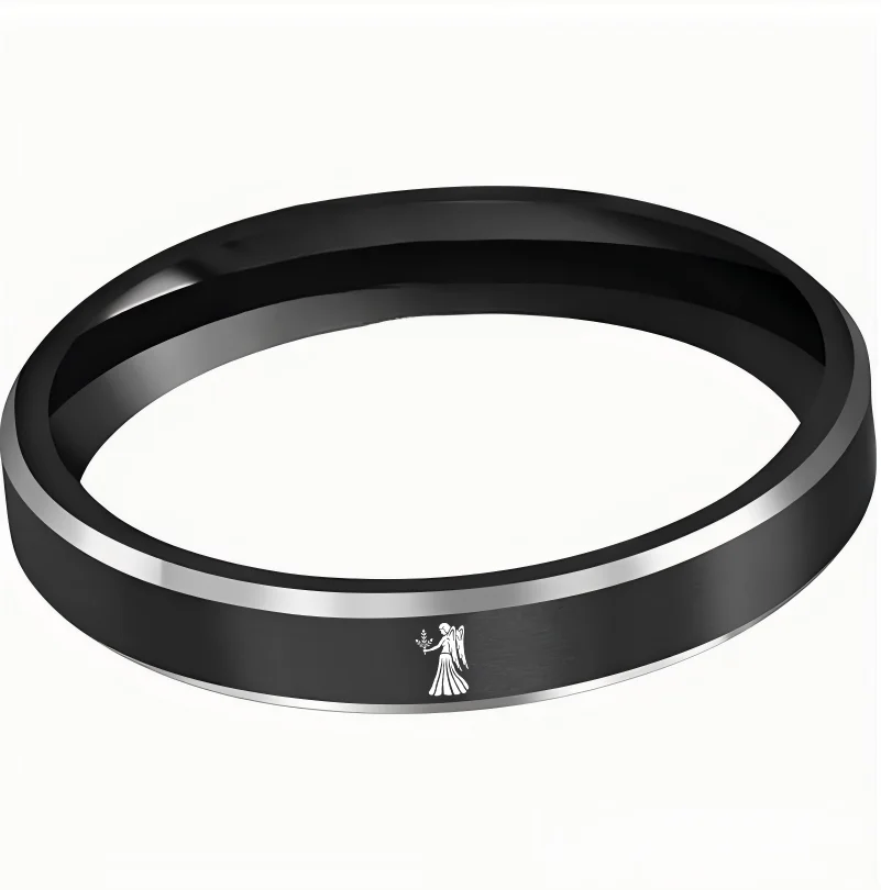 Beveled Edges Black Laser Etched Tungsten Carbide Rings Black Virgo Couple Wedding Bands 4MM 6MM 8MM