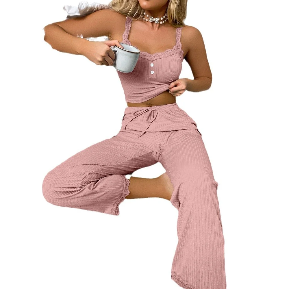 Churchf 2024 Casual Pajamas Women Summer Lace Lace Suspension Pants Sexy Spice Girls Home