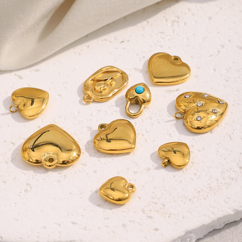 Diy Necklace Accessories Stainless Steel 18K Gold Plated Rose Flower Glue Bead Diamond Love Pendant Female