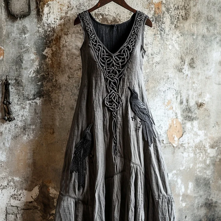 Vintage Viking Raven Celtic Knot Art Linen Tank Dress
