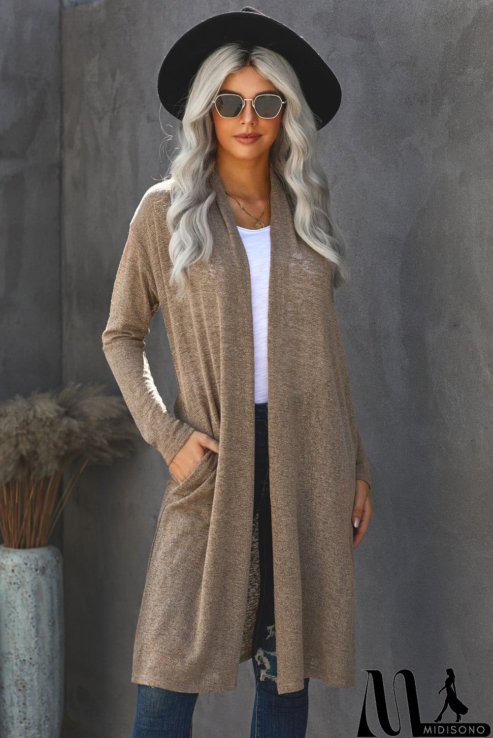 MidiSono - Slouchy Pocketed Knit Longline Cardigan