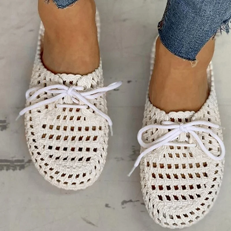 Summer Slippers for Women Fashion Hollow Out Garden Beach Slippers Women Bow Tie Weave Outdoor Casual Shoes Woman