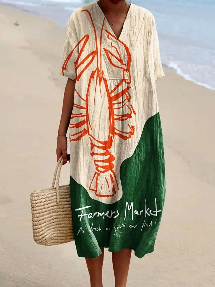 Women's Fish Market Lobster Art Print Flowy Dress