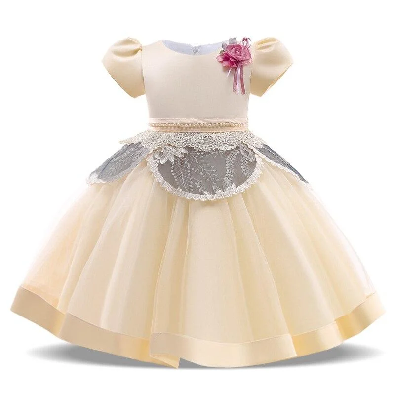 2021 Formal Kids Vintage Embroidery Dress For Girl Children Costume Prom Party Princess Dresses Girls Vestido Short Sleeve Gown