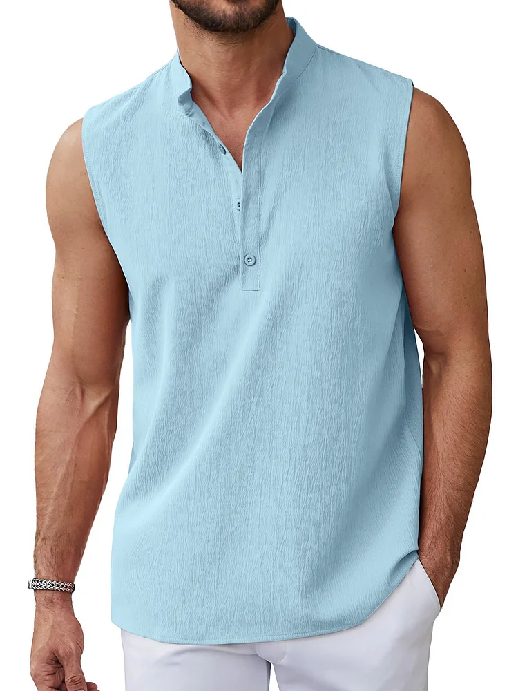 Men's Basic Button Sleeveless T-shirt