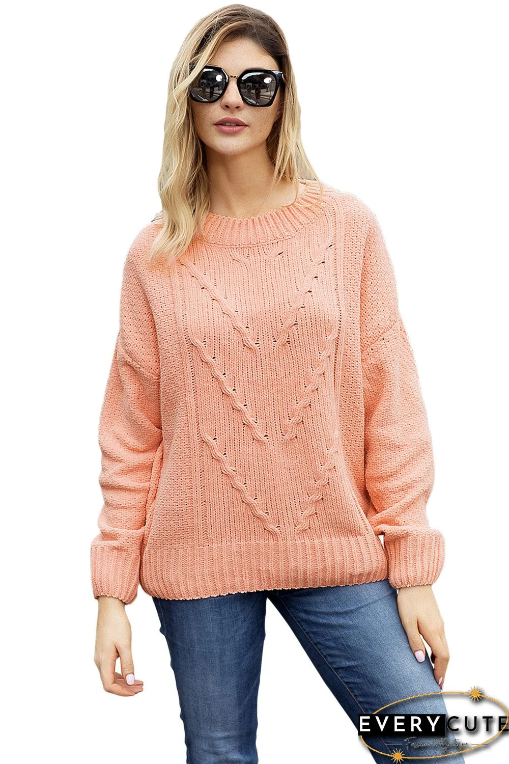 Pink Reversible Velvet O Neck Sweater