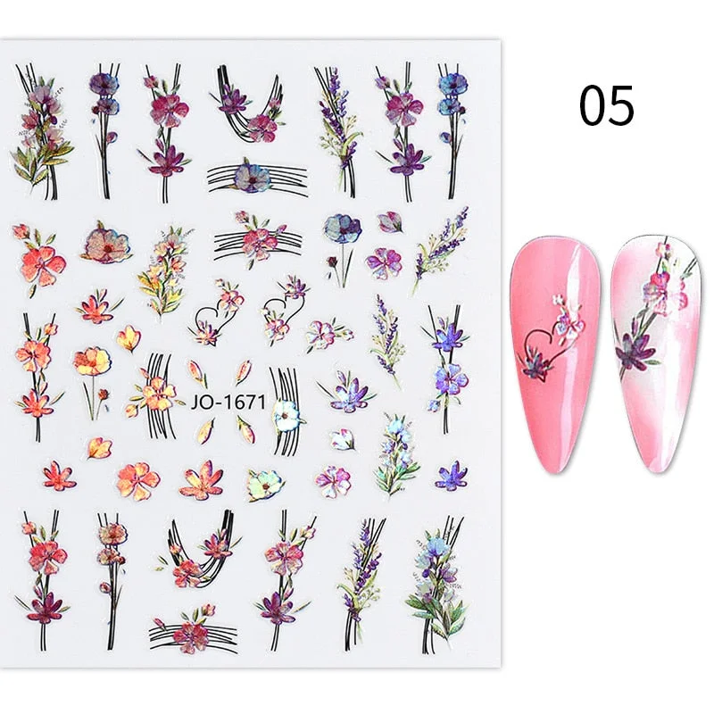 1PC Spring Green Palm Flowers Leaves 3D Nail Stickers Self-Adhesive Slider Nail Art Decorations Geometry Leaf Decals Manicure-Nail Inspo