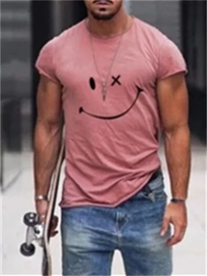 Round Neck Casual Wear Summer Short-sleeved Smiley Face Men's Tops Short-sleeved T-shirt 3D Printing | 168DEAL