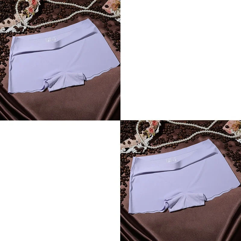 2 Pieces Boyshorts Seamless Ice Silk Underwear For Women Female Panties With 100% Cotton Crotch New Simple Panties 2021 BANNIROU