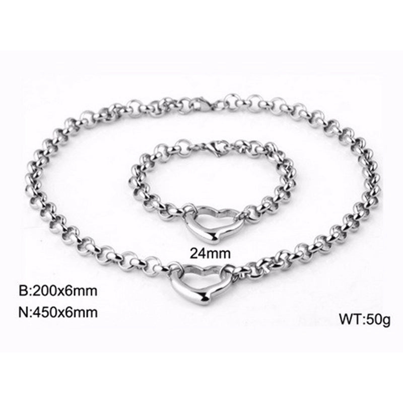 Fashion Heart Stainless Steel 18K Gold Plated Jewelry Set