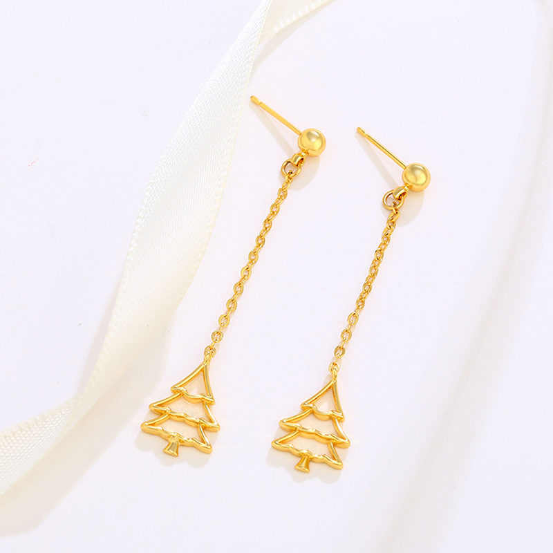 Christmas Golden Christmas Tree Earrings 2024 - Flycurvy 