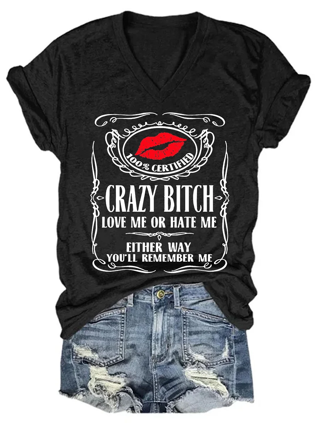 Women's Love Me Or Hate Me Lips V-Neck T-Shirt