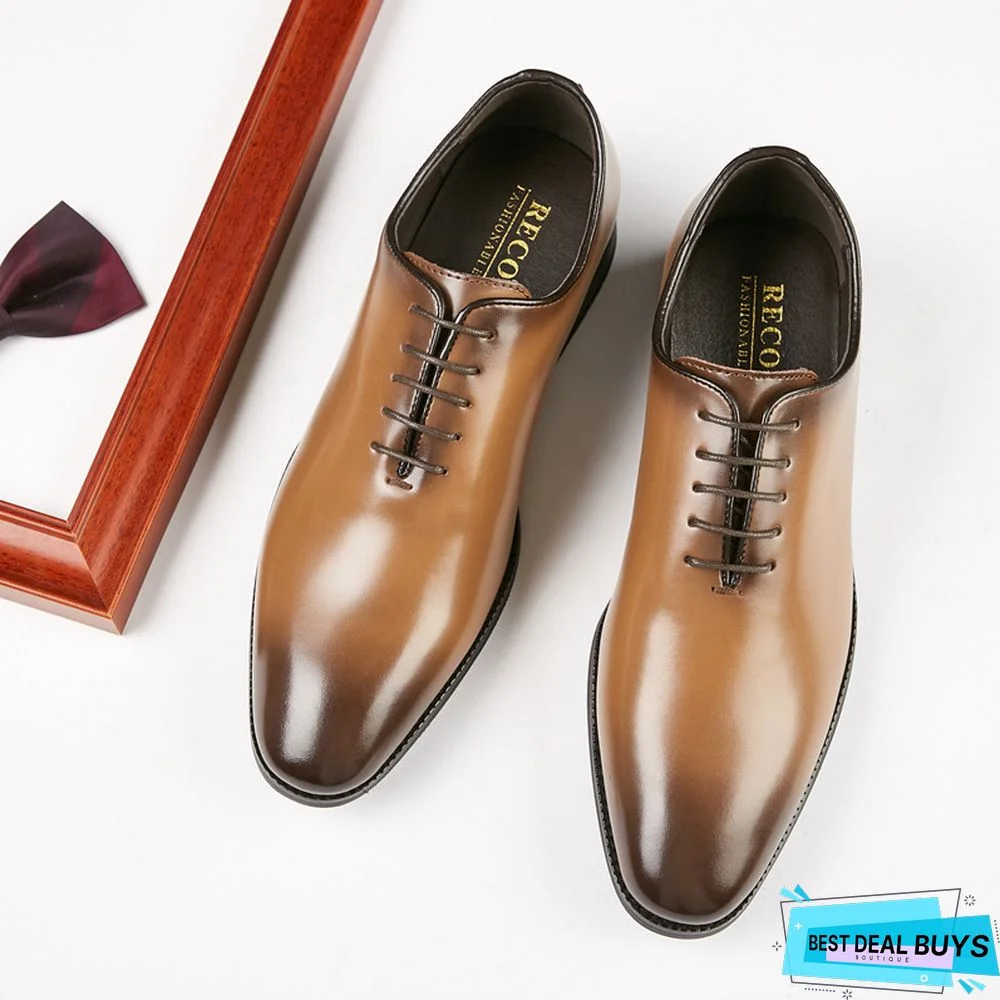 Bronze-Color Effect Squared Toe Leather Shoes Classic Derby Shoes