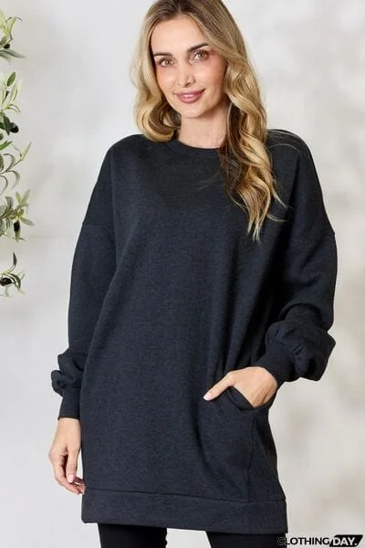 Zenana Oversized Longline Top with Pockets