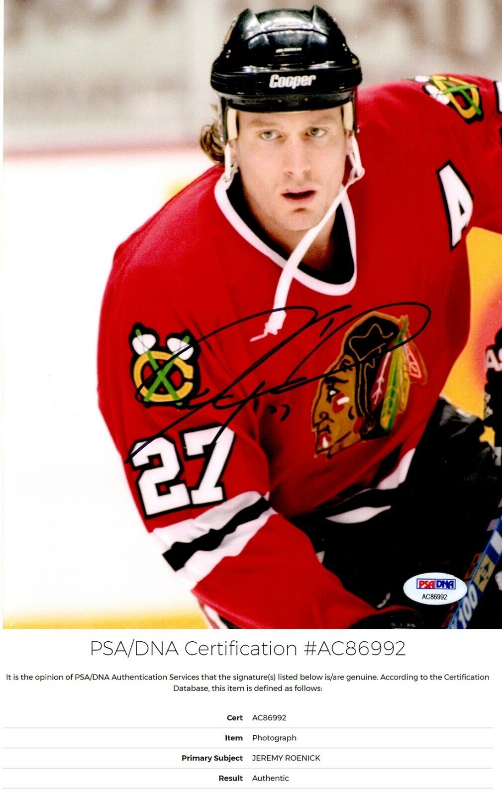 Jeremy Roenick Signed Autographed Chicago Blackhawks 8x10 Photo Poster painting PSA/DNA Sticker