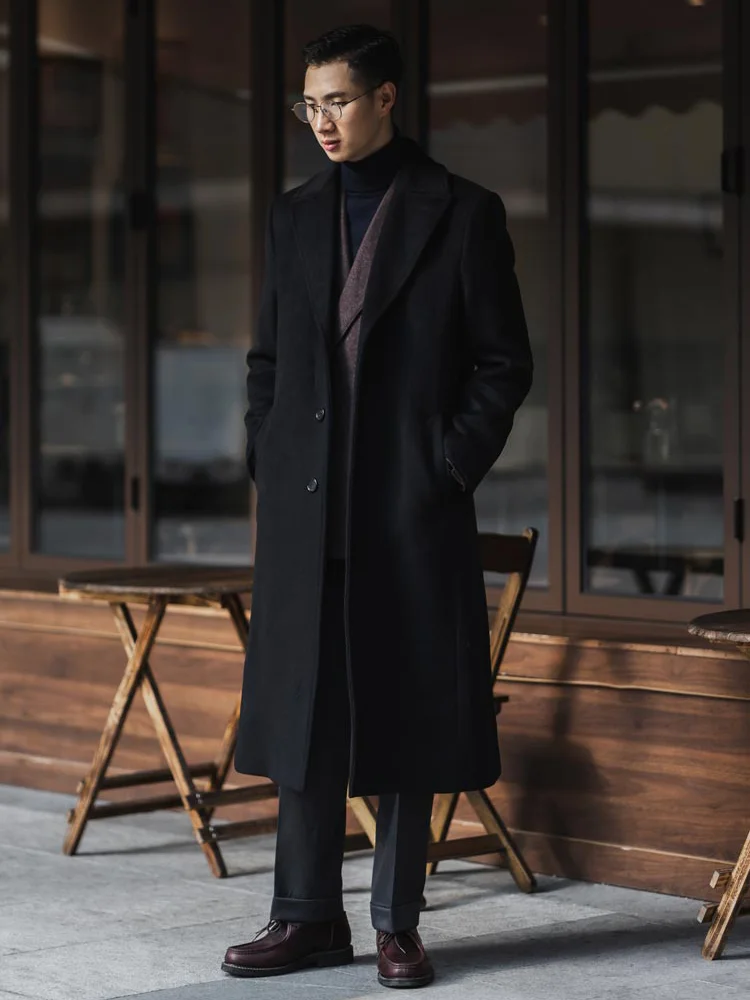 Aonga Autumn Winter Long Warm Black Trench Coat Men Single Breasted Luxury Wool Blends Overcoat 2022 High Quality Clothing aonga