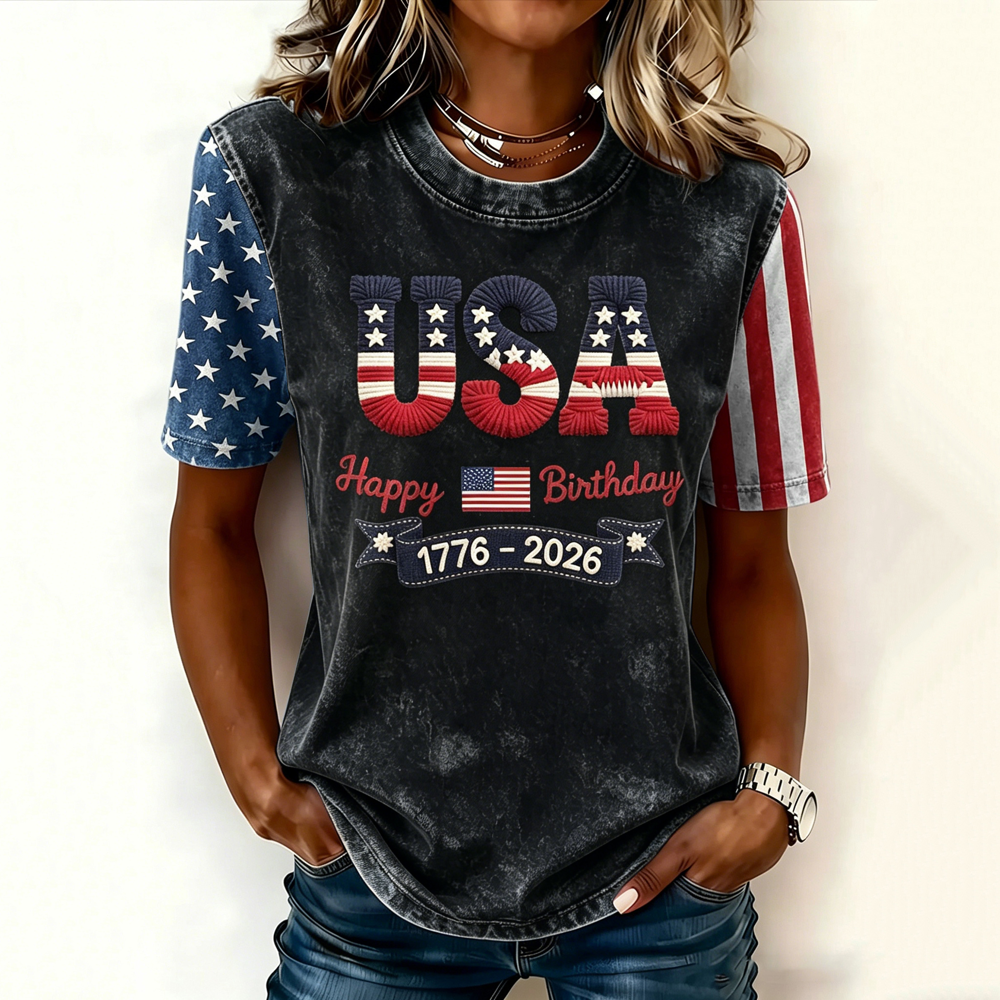 Women's Retro Independence Day Anniversary Printed T-shirt