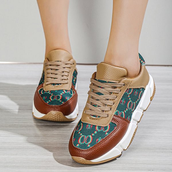 Susiecloths New In Leopard Print Colorblock Lace-Up Sneakers