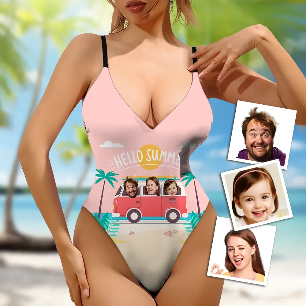 Custom Face V-Neck Bikini Summer Time For Family Swimsuit