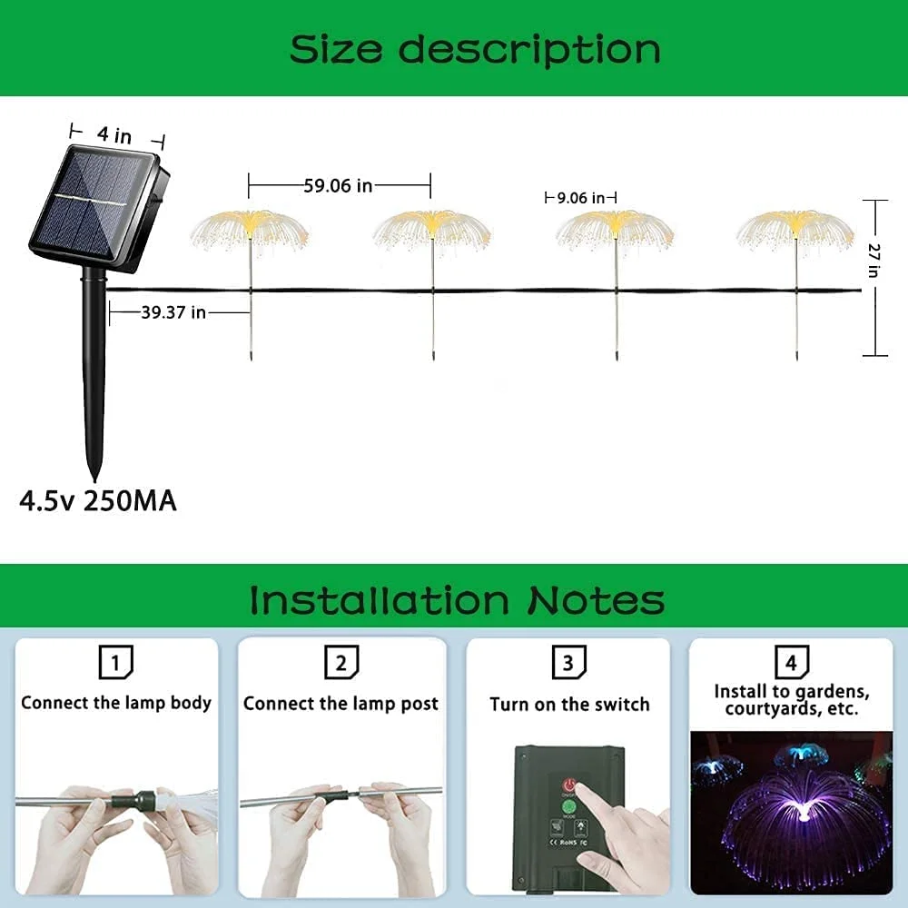 5PCS LED Jellyfish Shape Fiber Outdoor Pathway for Garden Gazebo