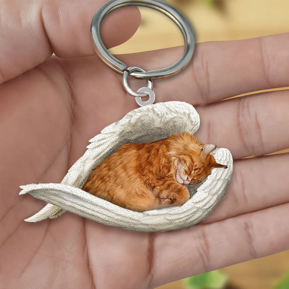 Maine Coon Cat Sleeping Angel Acrylic Keychain