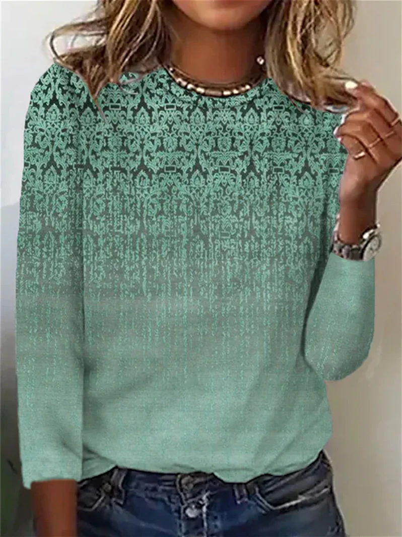 Women's  Graphic Print Long Sleeve Daily Weekend Basic Round Neck Regular Painting Top