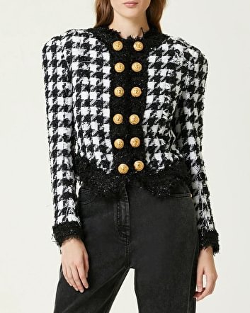 Black and White Check Pattern Tweed Jacket