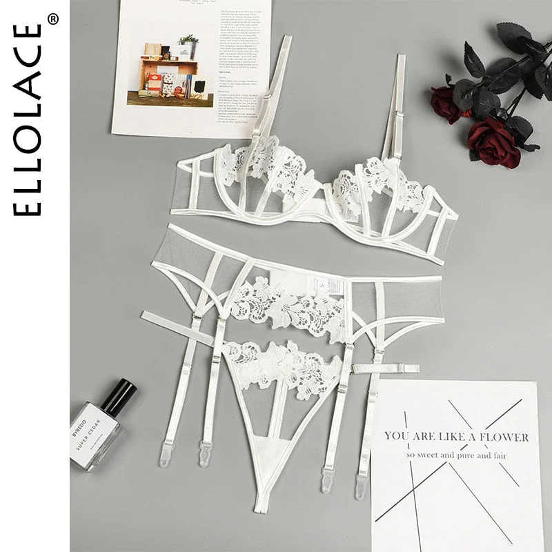 Ellolace Lingerie Exotic Costumes Hollow Out Transparent Erotic Sets Sensual Porn Lace Underwear Intimate Sexy Bottom Whore