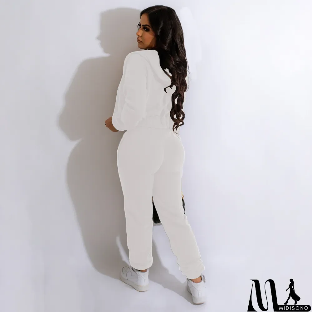 MidiSono - Plush Solid Tank Tops+Hooed Zipper Coat+Pants Sports Three Piece Set