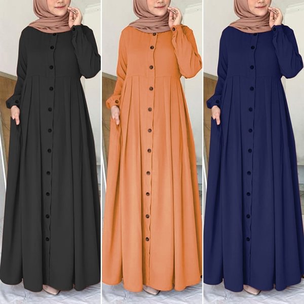 Zanzea Womens Muslim Abaya Dubai Buttons Down Long Sleeve Tunic Maxi Shirt Dress - BlackFridayBuys