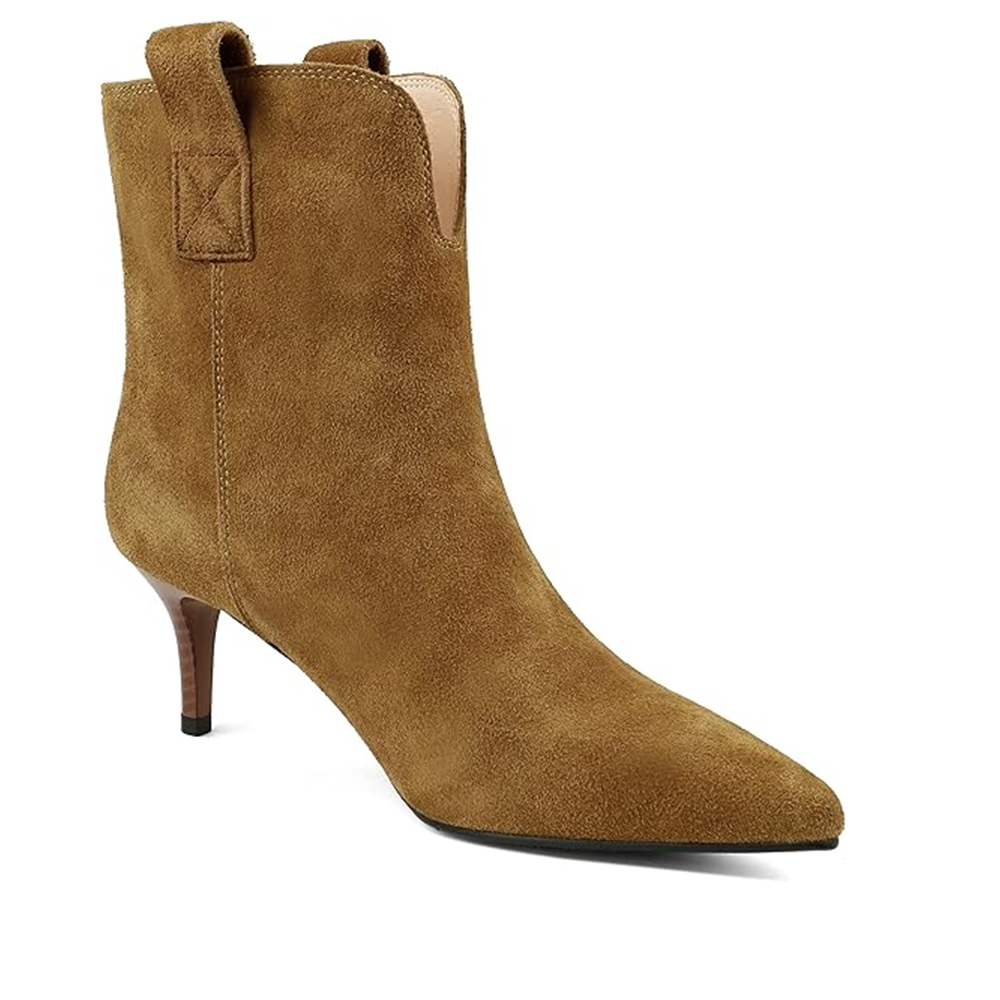 2.36'' Women's Ankle Boots Closed Pointed Toe Kitten Stilettos Suede Booties-MERUMOTE