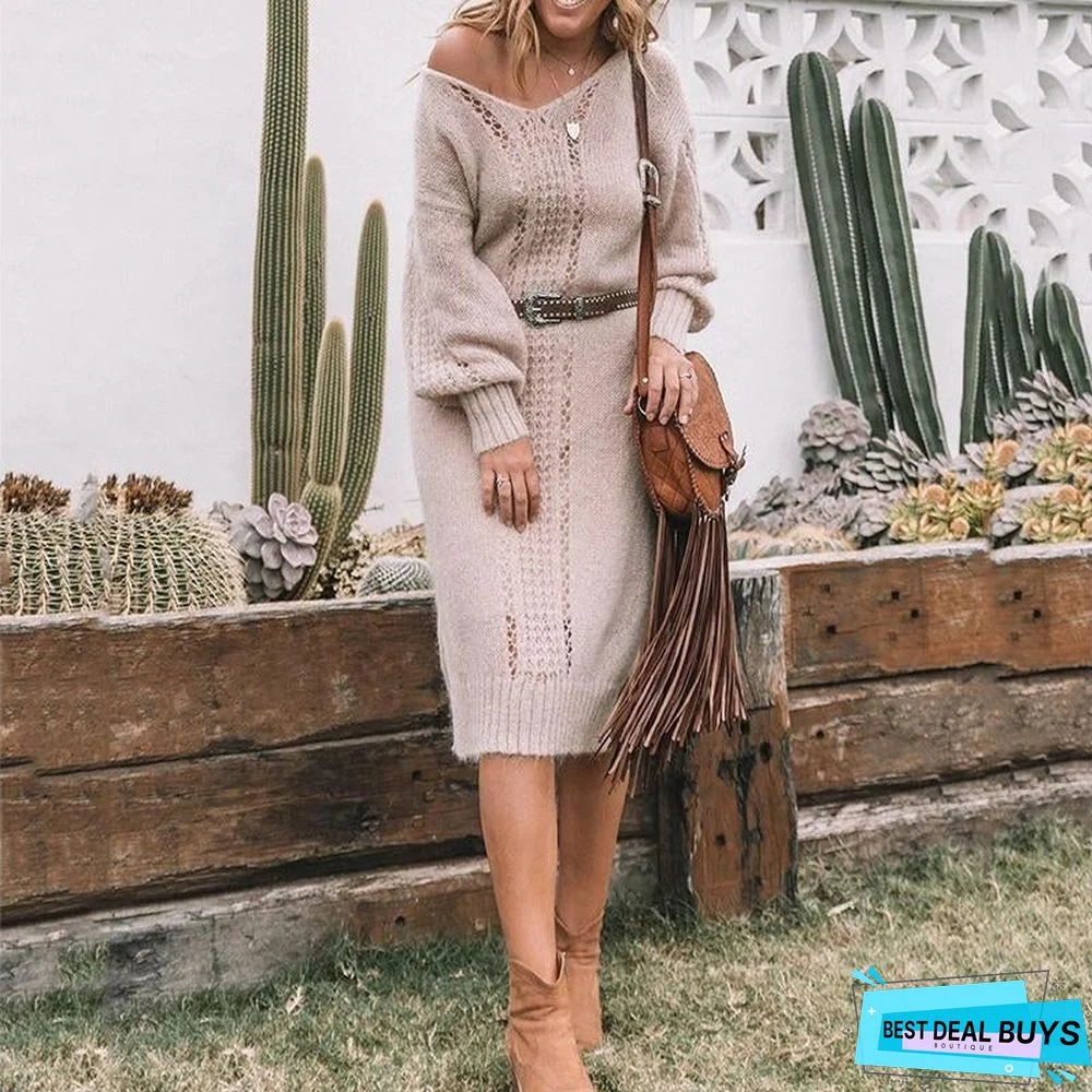 Sexy Cutout Solid Color Sweater Dress