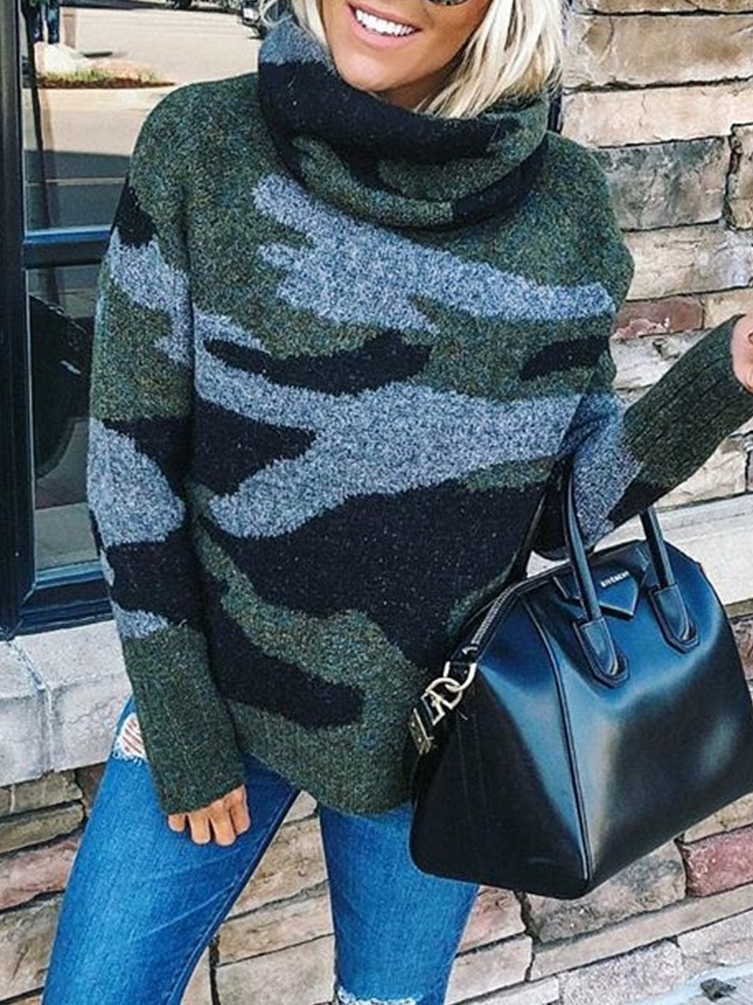 Camouflage Printed Long Sleeve Plus Size Casual Sweater | EGEMISS