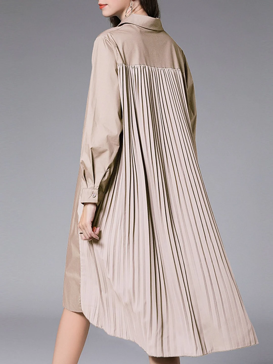 Shirt Collar Gathered Casual Midi Dress