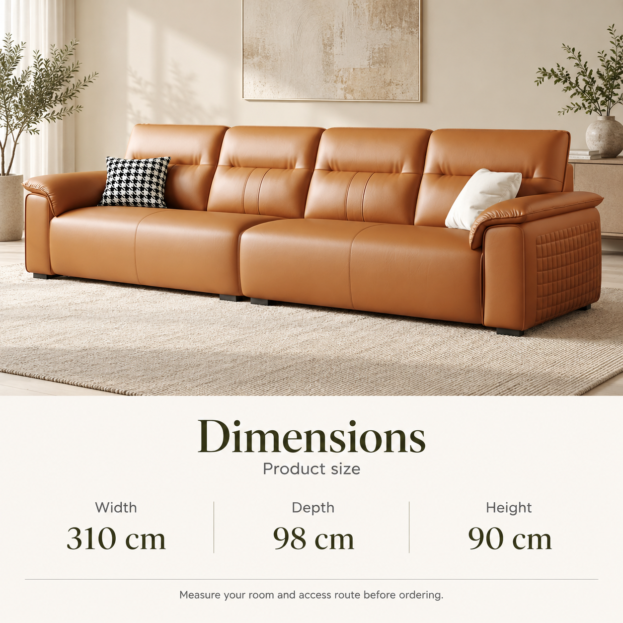 1256 High-Back Sofa - Caramel — Dimensions