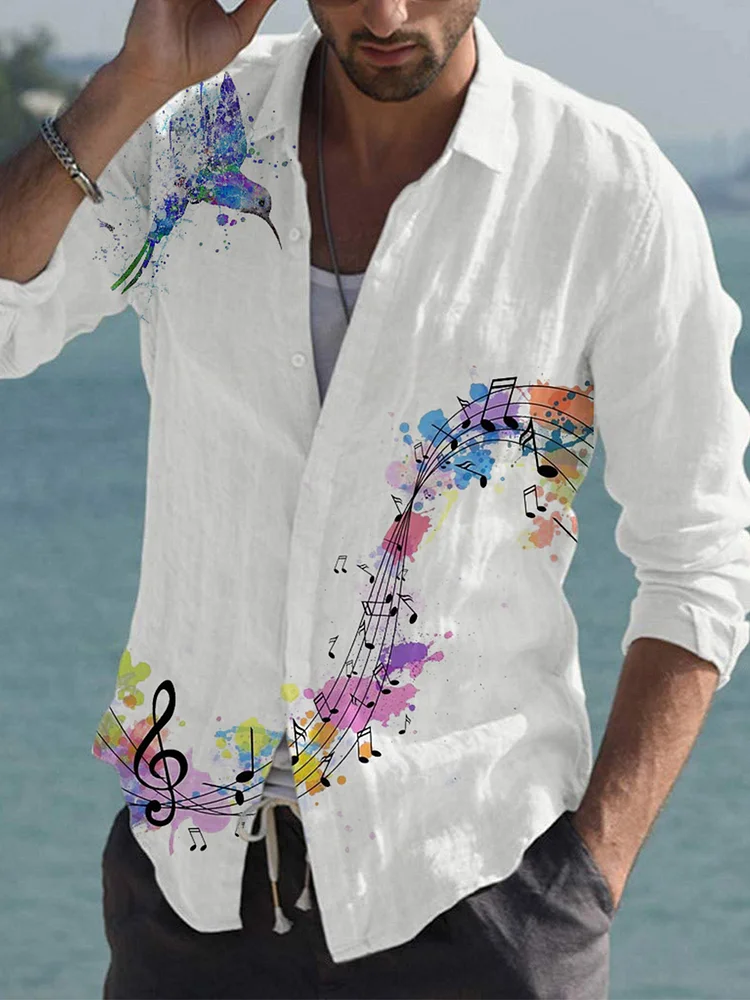 Pre-sale Men's casual shirt music and bird print shirt