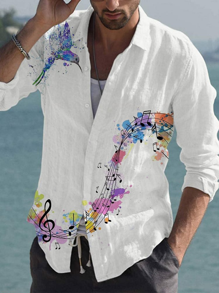 Pre-sale Men's casual shirt music and bird print shirt