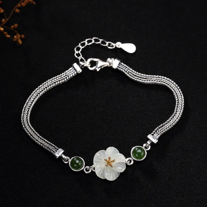 White Jade Plum Flower Happiness Bracelet