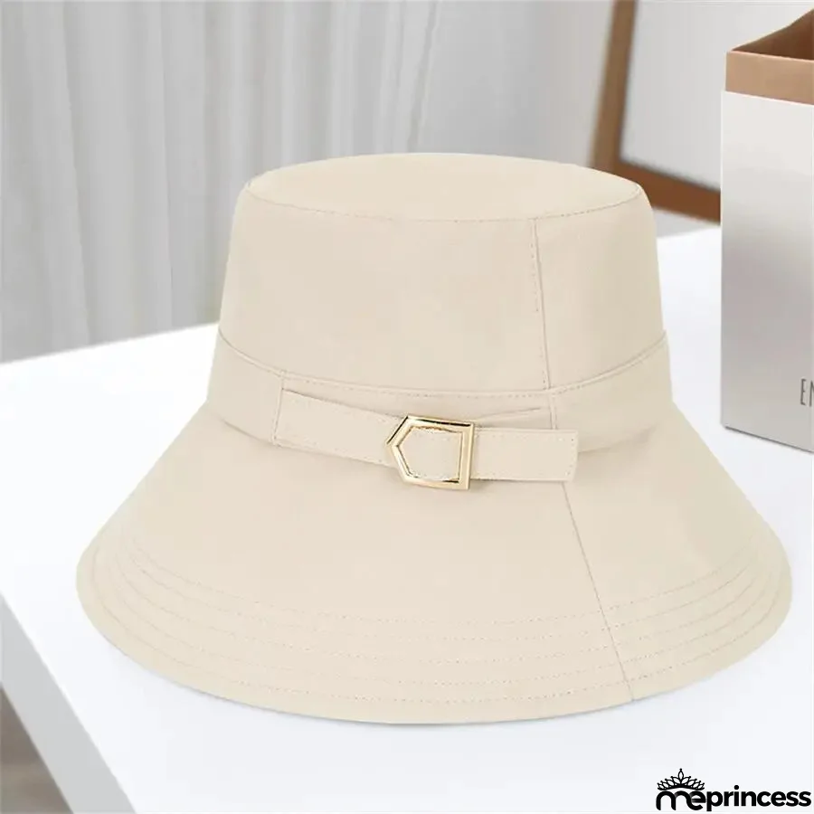 Women's Cotton Adjustable Strap Solid Pattern Sun Protection Hat