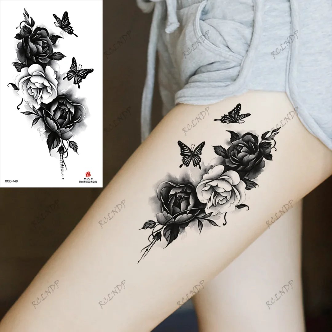 Sdrawing Temporary Tattoo Sticker Rose Flower Butterfly Dragon Whale Wolf Bird Fake Tatto Flash Tatoo Tato for Women