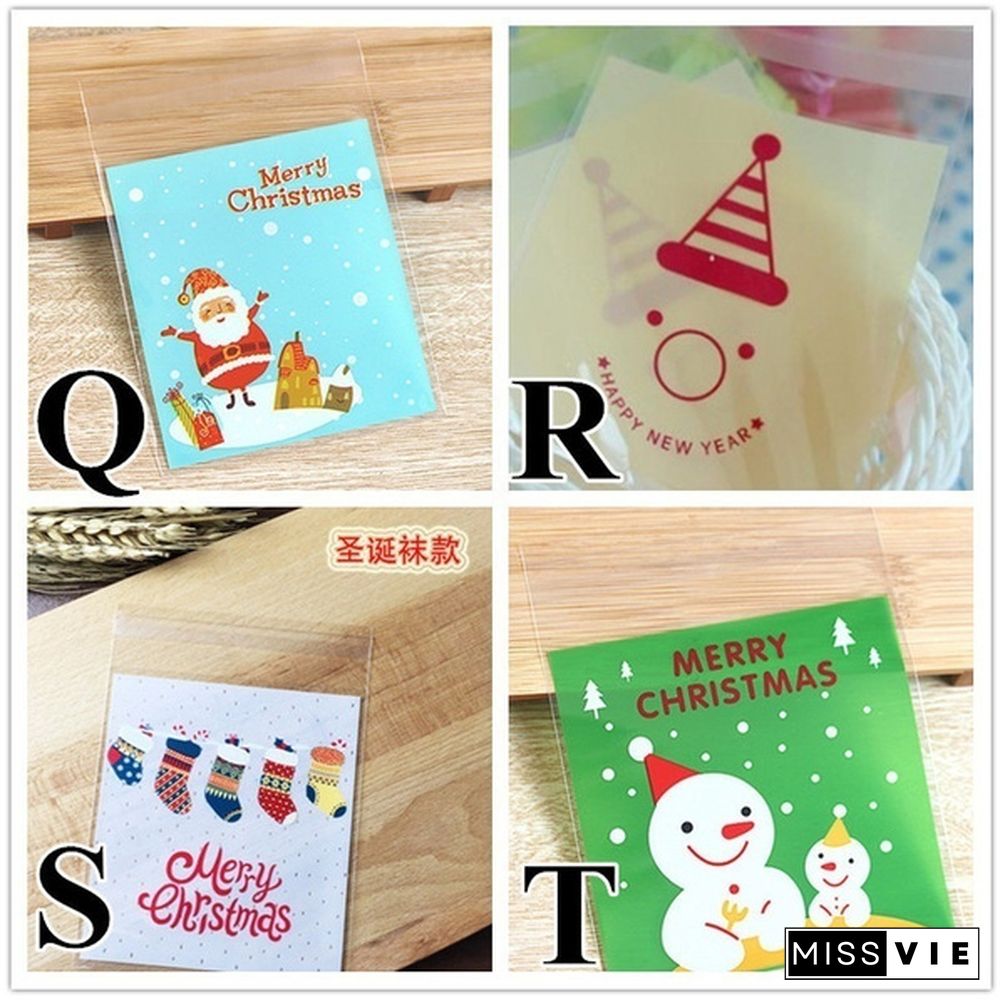 100Pcs Merry Christmas Candy Gift Bags Xmas Cellophane Santa Cello Cookies