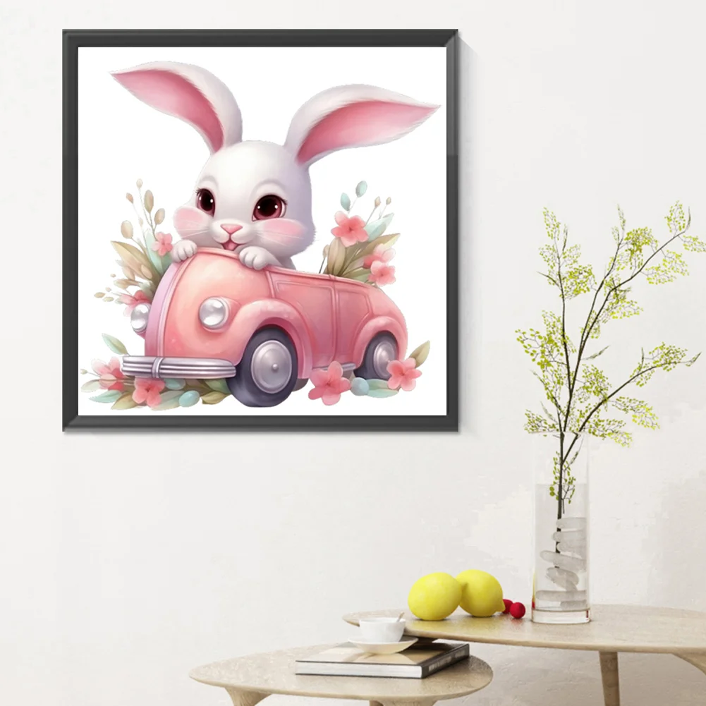 Diamond Painting - Full Round Drill - Pink Car Bunny(Canvas|30*30cm)