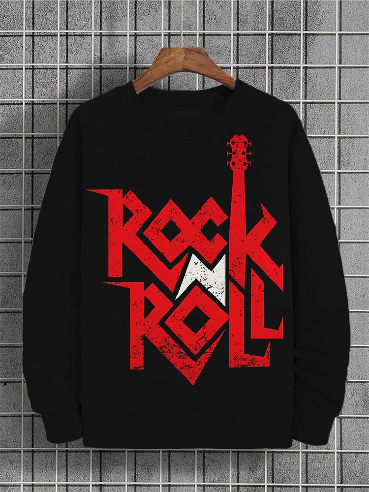 Men's Rock Roll Graphic Print Cotton Casual Sweatshirt