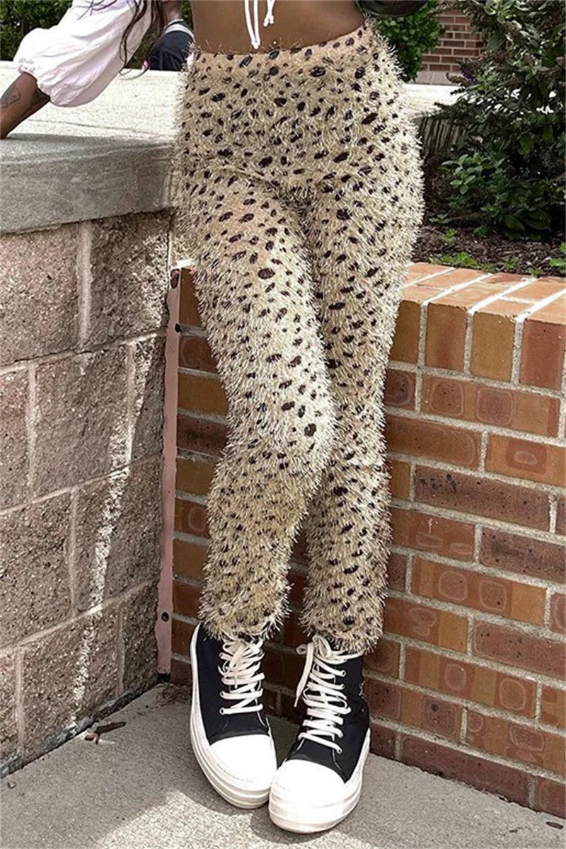 Casual Leopard Patchwork Basic Regular High Waist Trousers